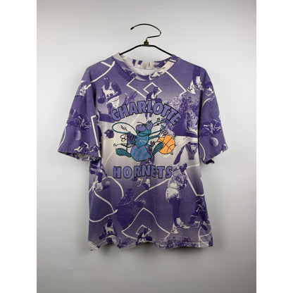 Vintage 90s Charlotte Hornets Hugo AOP tee, Magic Johnson T's, XL