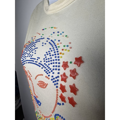 1970s Novelty Baby Tee Art Deco Embellished Lady Small Vintage Polyester