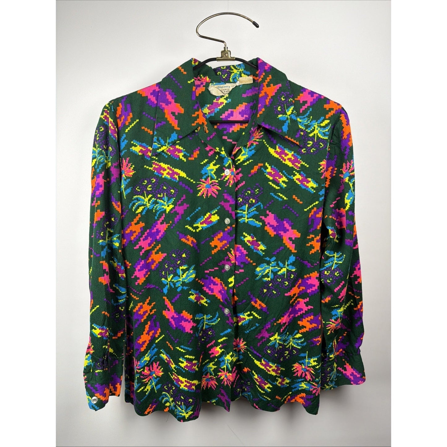 Vintage 1960s Miss Holly Psychedelic Floral Dagger Shirt - XL