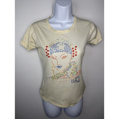 1970s Novelty Baby Tee Art Deco Embellished Lady Small Vintage Polyester