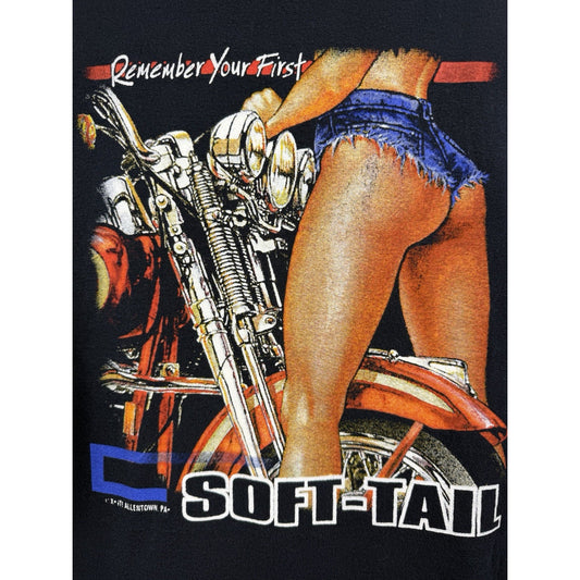 Vintage 2001 Remember Your First Soft-Tail Biker Babe Long Sleeve Anvil XL 24x29