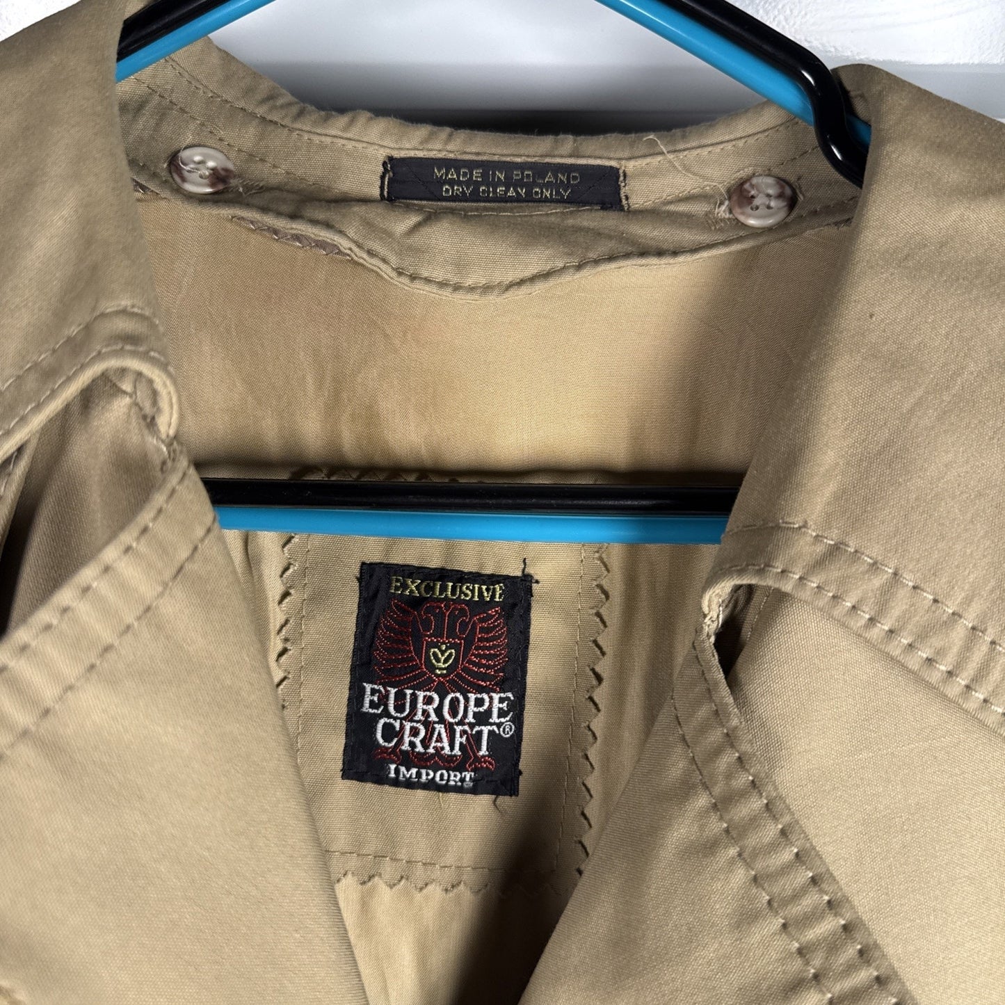 Europe Craft Vintage Trench Coat Beige Dress Coat Removable Wool Liner, Med / L