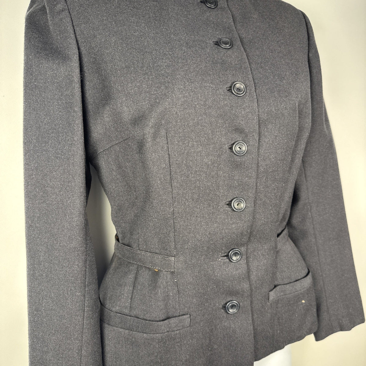 1940s Strawbridge & Clothier Wool Equestrian Jacket Belted Petite Gray XS