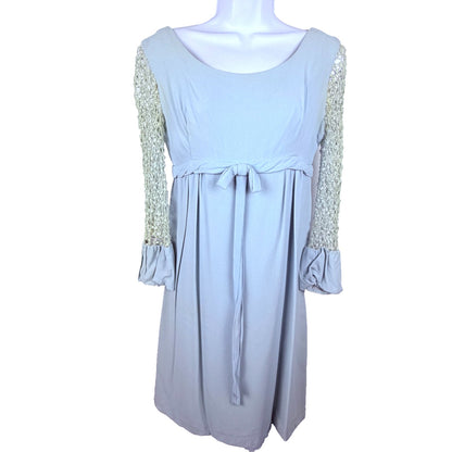 1960s baby blue mini dress empire waist xs knit sleeves
