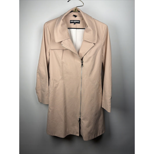 Karl Lagerfeld Blush Pink Cotton Blend Moto Zip Trench Lightweight Sz Med