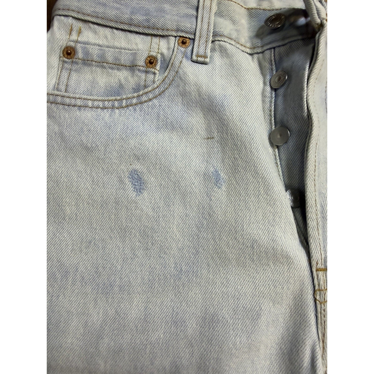 Vintage 90s Levi's 501 button fly jeans, gold splatter, USA, 28x30