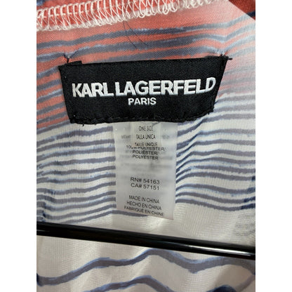 Karl Lagerfeld Swim Blue Red Nautical Stripes Caftan Maxi Coverup One Size Sheer