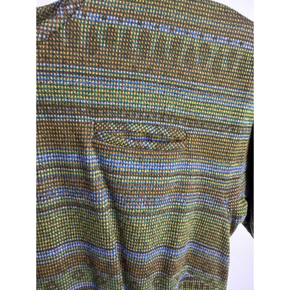 Vintage 40s 50s Soft Abstract Stripes Art button-back Dress XS MCM green brown