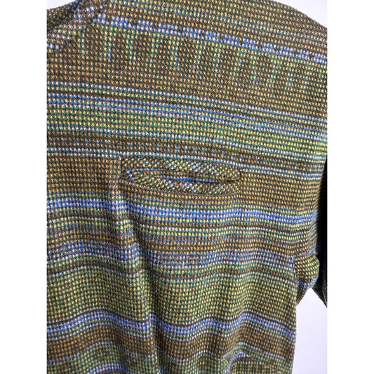 Vintage 40s 50s Soft Abstract Stripes Art button-back Dress XS MCM green brown
