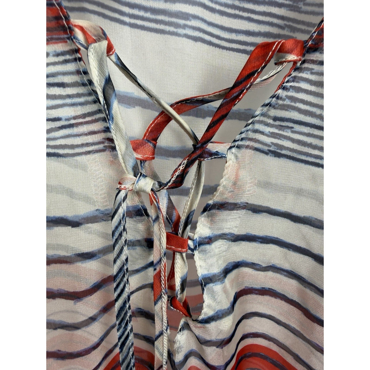 Karl Lagerfeld Swim Blue Red Nautical Stripes Caftan Maxi Coverup One Size Sheer