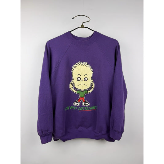 I’M NOT LISTENING cartoon kid with attitude crewneck, USA, 90s, XL