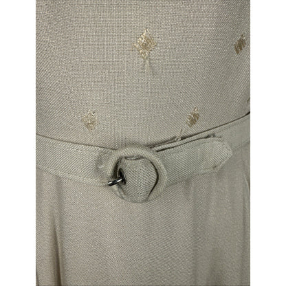 1950s Embroidered Tan Wiggle Pencil Dress - XS