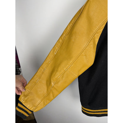 Vintage 1940s-50s black wool and gold leather varsity jacket, H patch