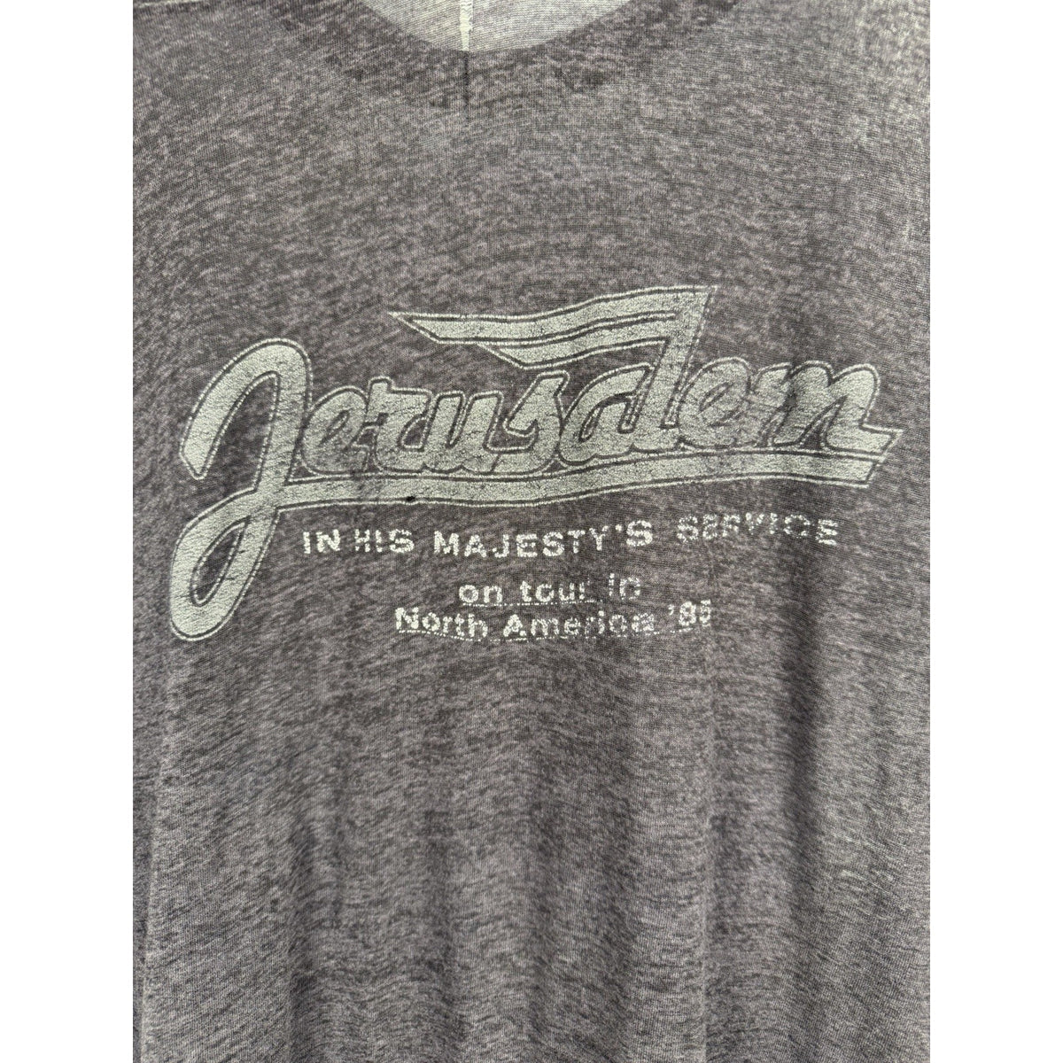 Vintage 1985 Jerusalem In His Majesty's Service tour tee, thrashed, XL