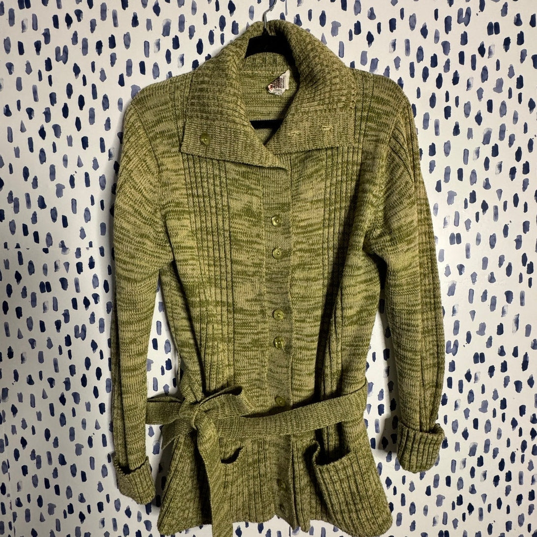 Green with cozy wrap sweater (1970s)