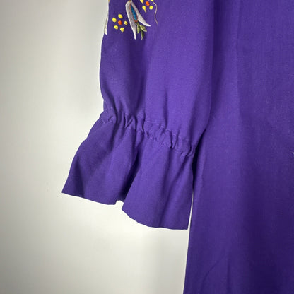 Vintage 1970s Maxi Floral Embroidered Peasant Dress Bordados Mary Vi Mexican