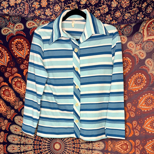 Blue skies and stripes knit long-sleeve (1970s)