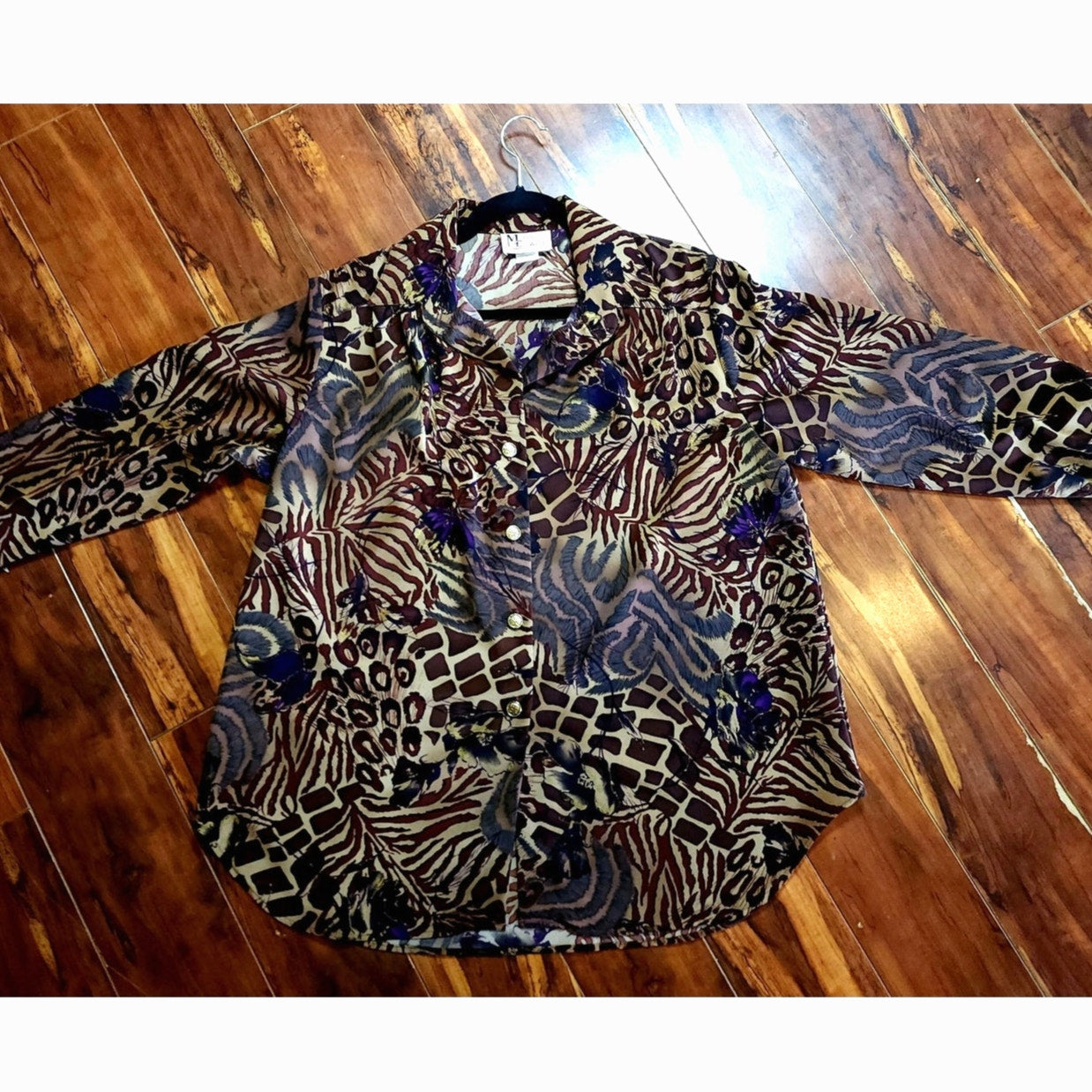 Jungle cat floral vibes long-sleeve top (1980s)