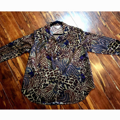 Jungle cat floral vibes long-sleeve top (1980s)