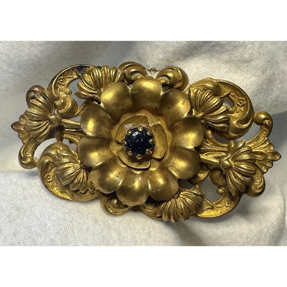 Antique Late Victorian Rococo Revival Brooch, c. 1870–1895 Black Glitter Floral