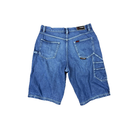 VTG Fubu Shorts Mens 36 Blue Cotton Denim Bermuda Faded Carpenter Workwear Baggy
