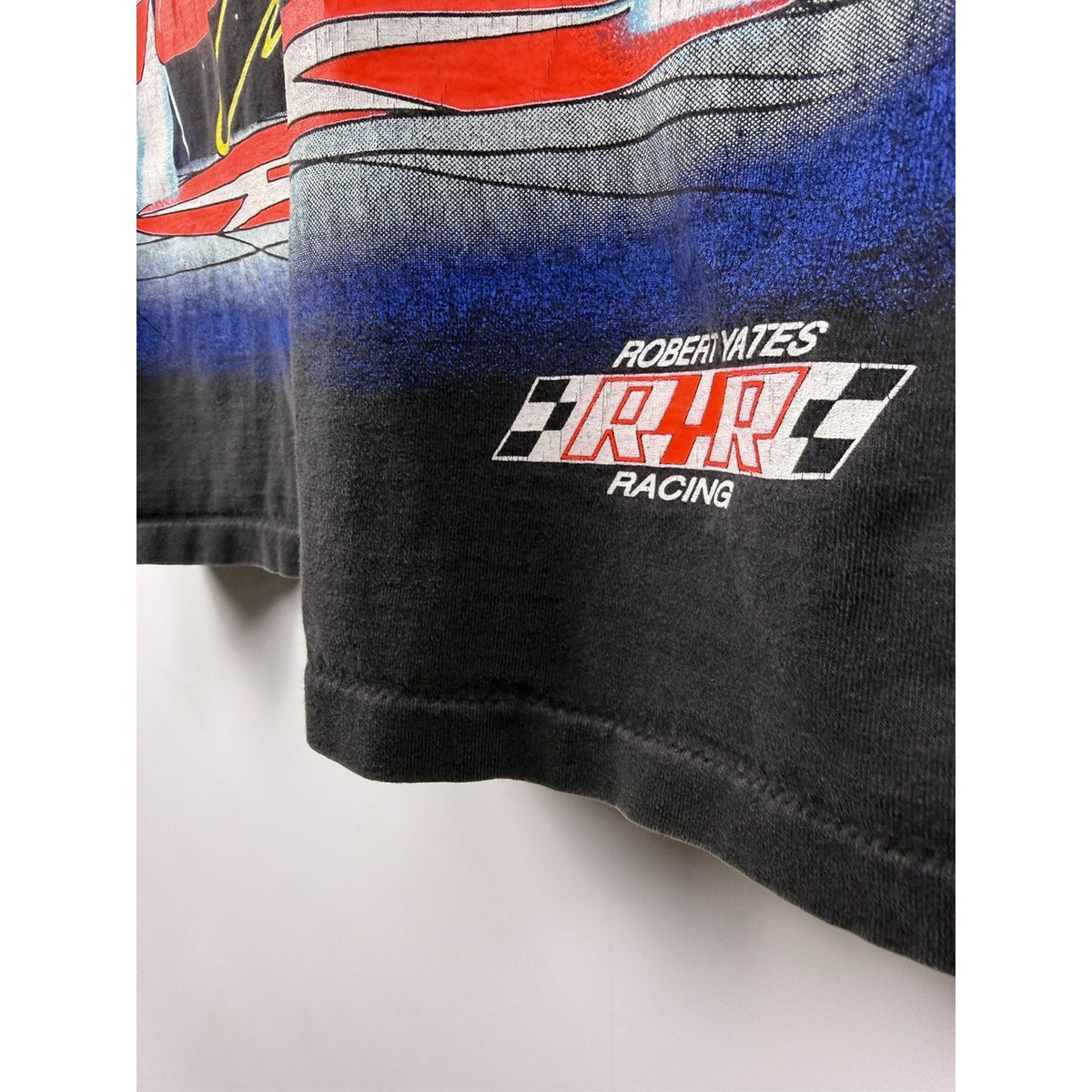 Vintage 90s Ernie Irvan Yates Rocket Nascar all over print tee, XL