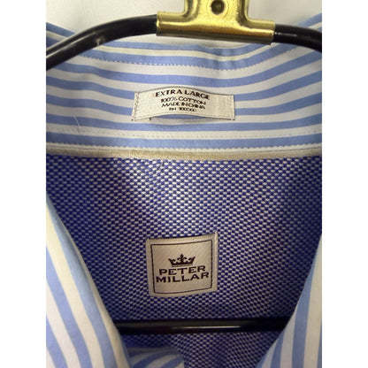 Peter Millar Seaside Finish Men's Blue Stripe Dress Shirt Extra Large Cotton