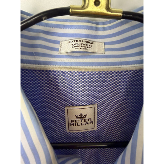 Peter Millar Seaside Finish Men's Blue Stripe Dress Shirt Extra Large Cotton