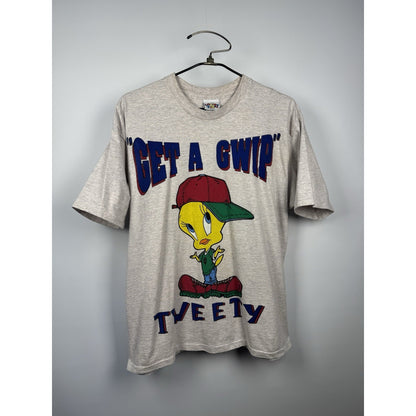 Vintage 1996 Tweety Bird Get a Gwip Tee Looney Tunes Hip Hop Cartoon Gray XL