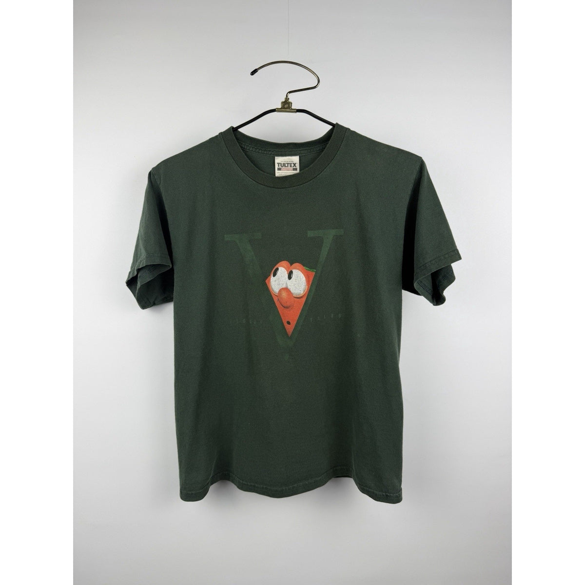 Vintage 90s Veggie Tales Bob the Tomato Faded Tee Dark Green Youth Large 19x24