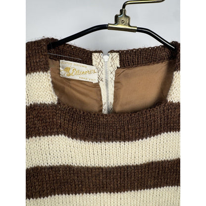1950s Wool Striped Knit Dress Brown White Secretary Mad Men Pin Up Small-Med