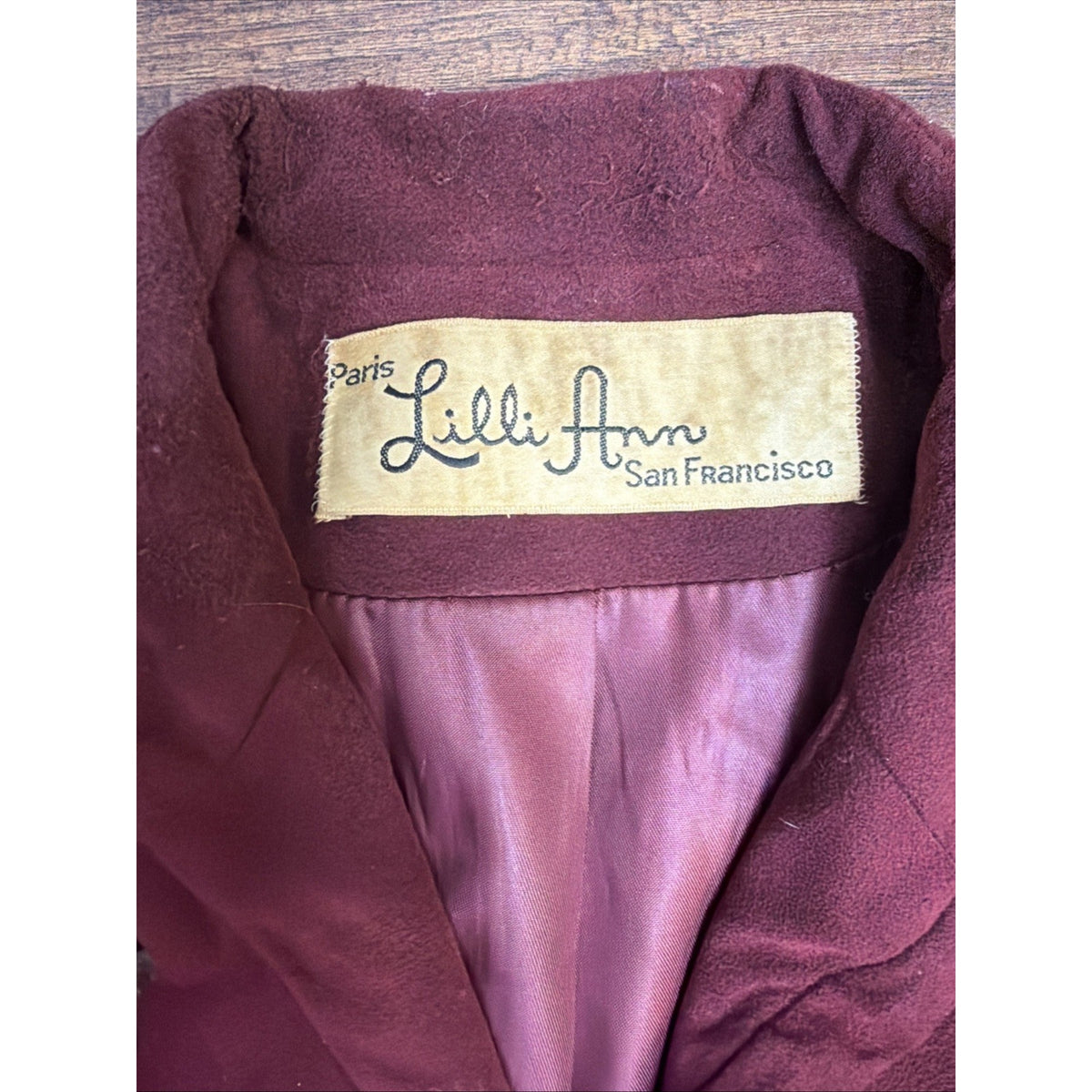 Vintage 1970s Lilli Ann burgundy suede military jacket, M/L
