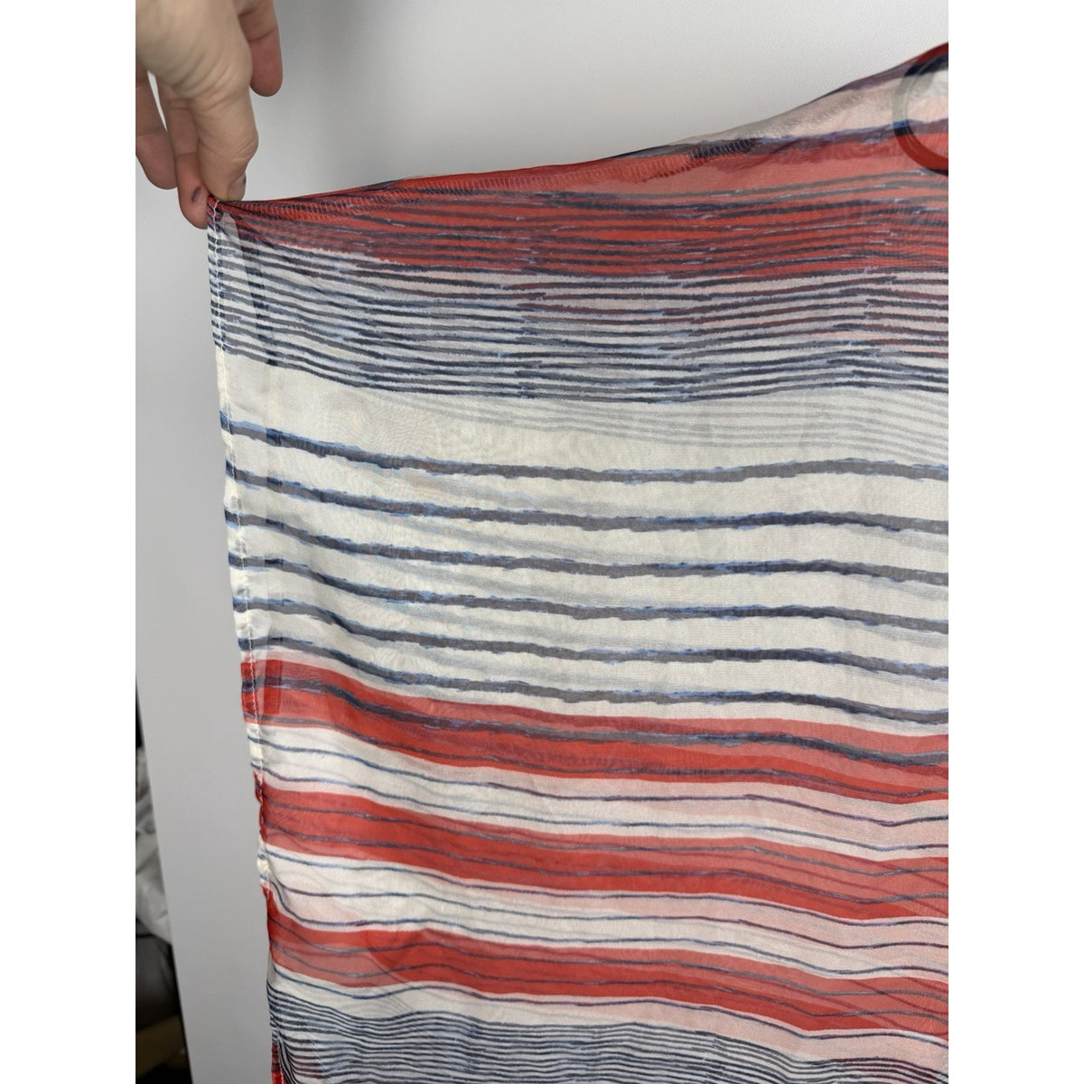 Karl Lagerfeld Swim Blue Red Nautical Stripes Caftan Maxi Coverup One Size Sheer