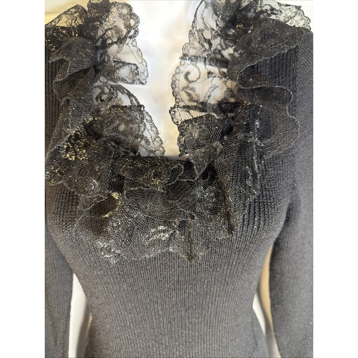 Vintage 1980s Don Sayres for Wellmore wool knit ruffle midi dress, M