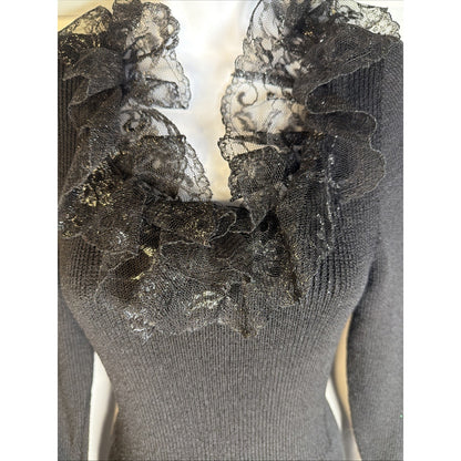 Vintage 1980s Don Sayres for Wellmore wool knit ruffle midi dress, M