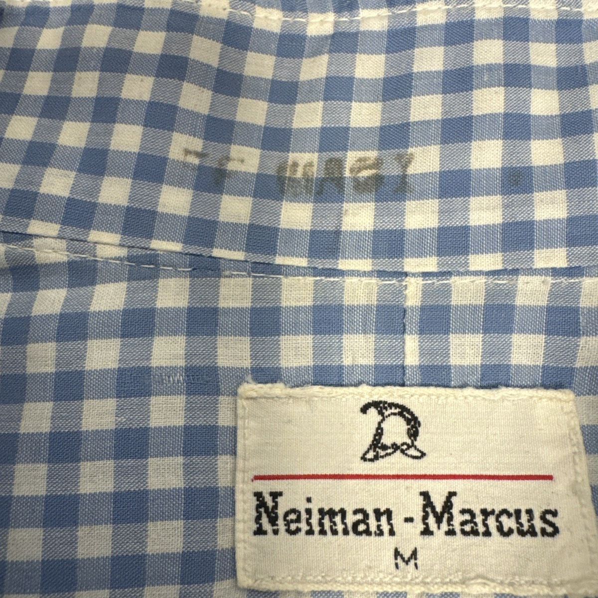 1970s Neiman Marcus Men’s Blue White Checked Button Down Shirt