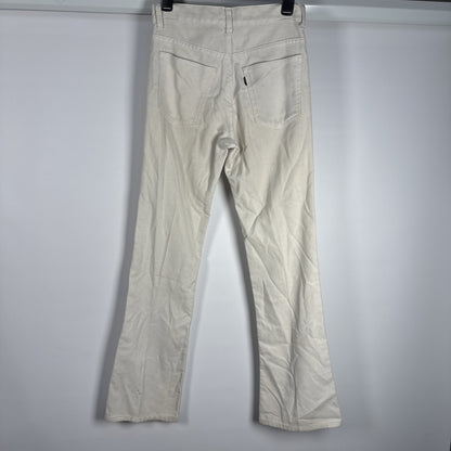 1970s Levi’s Sta-Prest Big E Black Tab Flared White Embellished Pants 28x31