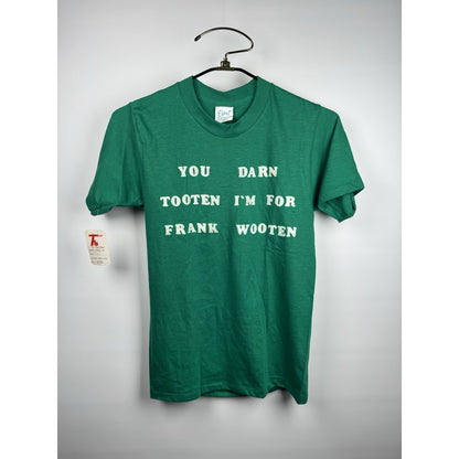 NWT Vintage 1970s Darn Tooten I'm With Frank Wooten Political Tee Green Small