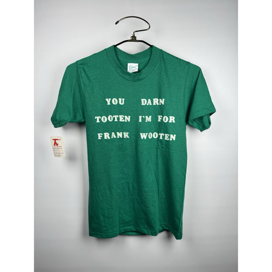 NWT Vintage 1970s Darn Tooten I'm With Frank Wooten Political Tee Green Small