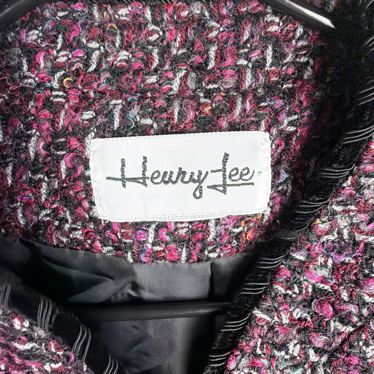 Vintage Henry Lee pink, black and gold boucle tweed boxy jacket, L/XL