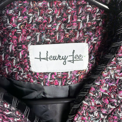 Vintage Henry Lee pink, black and gold boucle tweed boxy jacket, L/XL