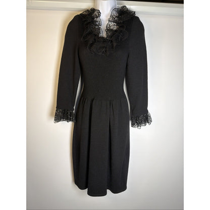 Vintage 1980s Don Sayres for Wellmore wool knit ruffle midi dress, M