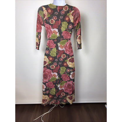 Y2K Anthropologie Weston wear Floral Dress Wrap Top Fitted Cute Small Mesh USA