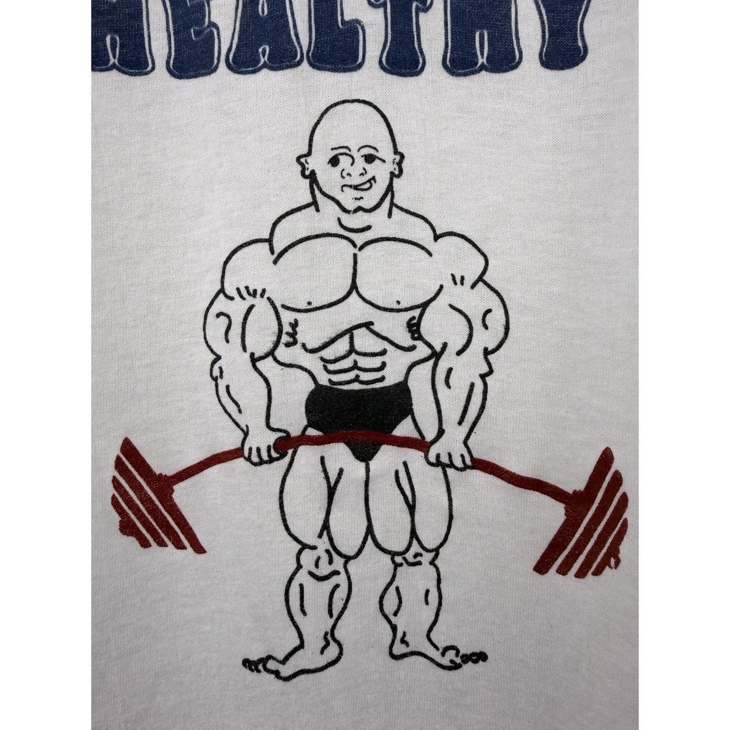 Vintage 70s Hug Me I’m Healthy Rare Weightlifting Bodybuilding Gym Tee XL 23x28