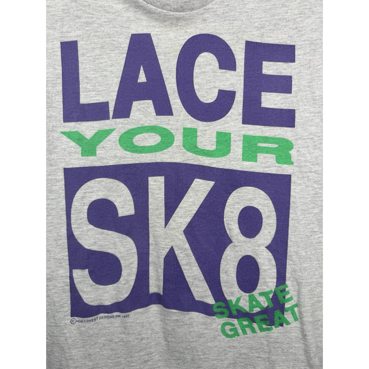 Vintage 1992 Lace Your Sk8 roller skate ringer tee, Anvil, S