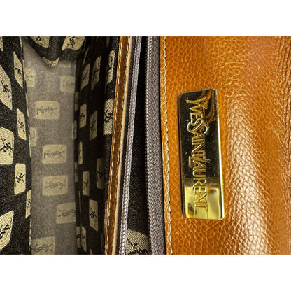 Vintage 1990s Yves Saint Laurent brown leather envelope clutch wrist strap