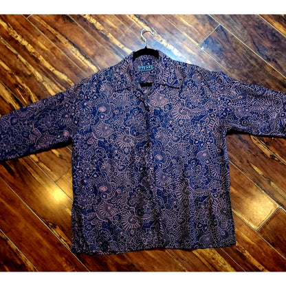 In a swirl, long-sleeve abstract paisley top (1980s)