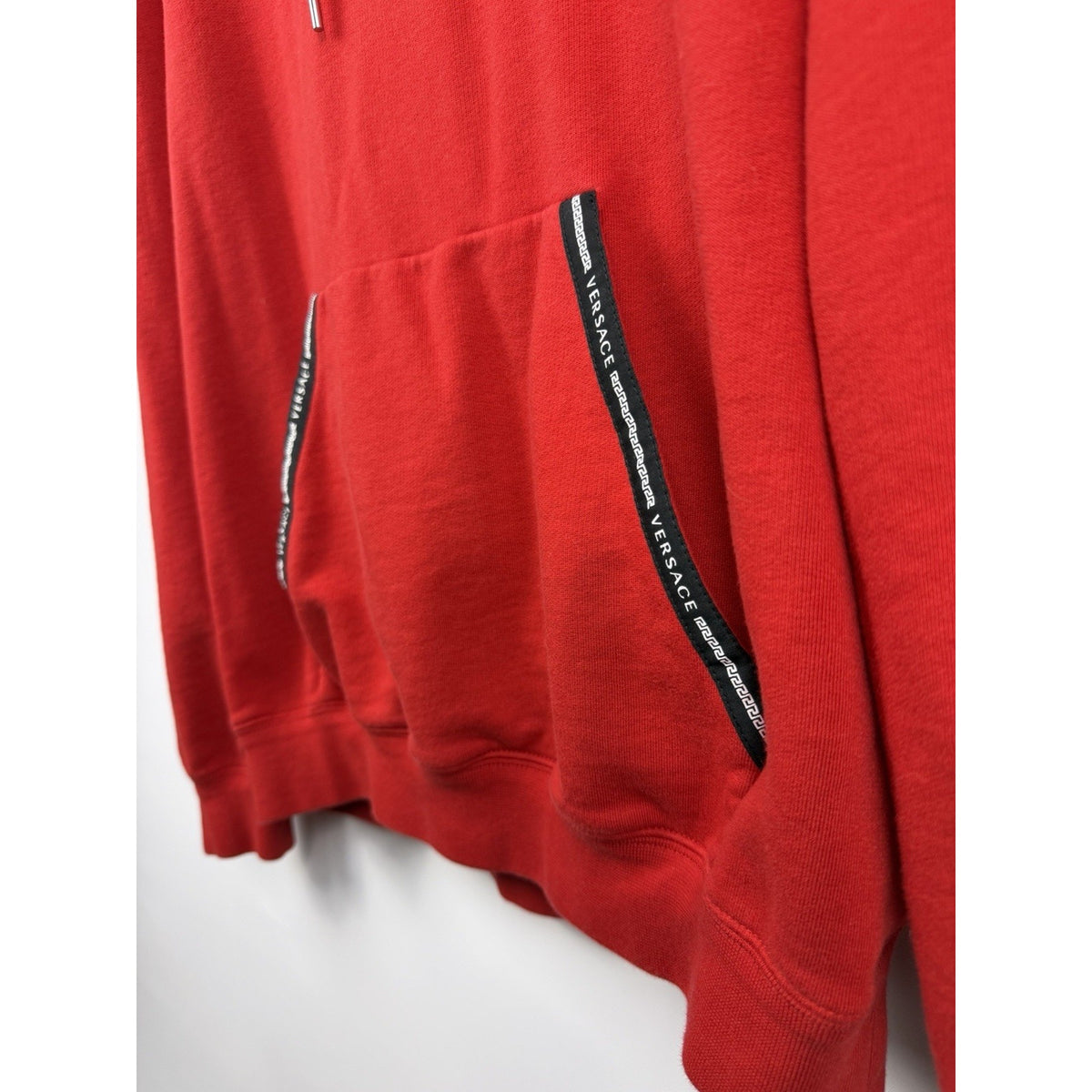 Versace Greca Logo Tape Hoodie Red Cotton Sweatshirt A81512S Model XL 24x27
