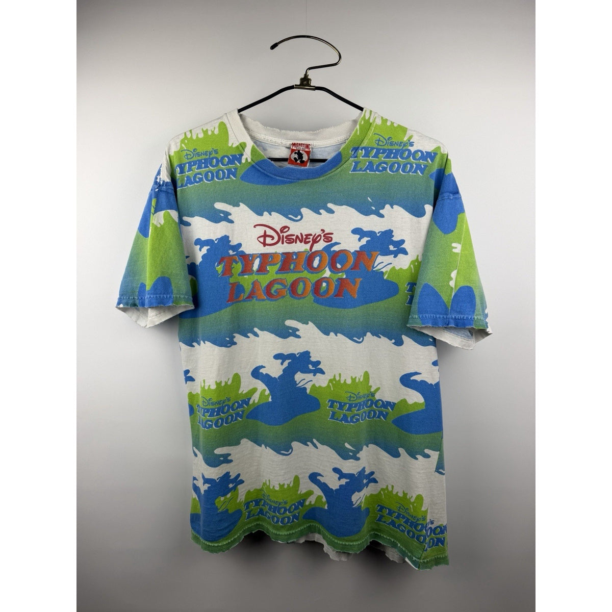 Vintage 90s Disney Typhoon Lagoon all over print tee, Mickey Inc., XL