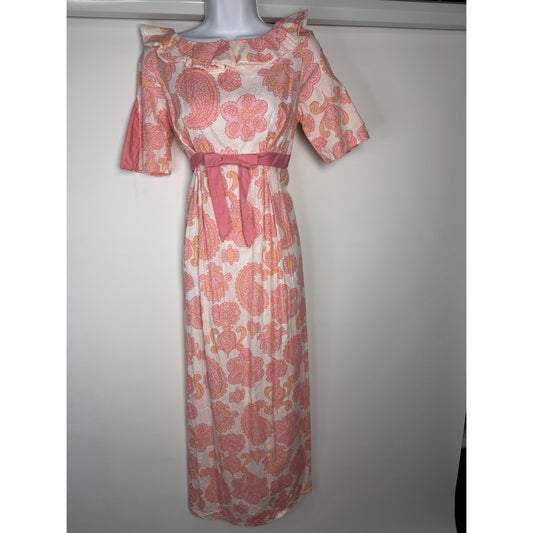 Vtg 70s Pink Paisley Cottagecore Boho Dove Of California Cotton Dress